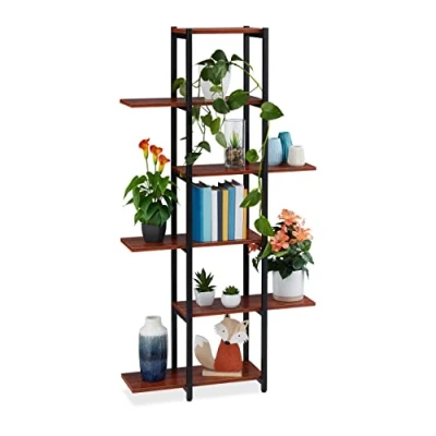 Afbeelding van Relaxdays plantenrek binnen 6 etages bloemenrek hoog plantentrap plantenstandaard dark Brown