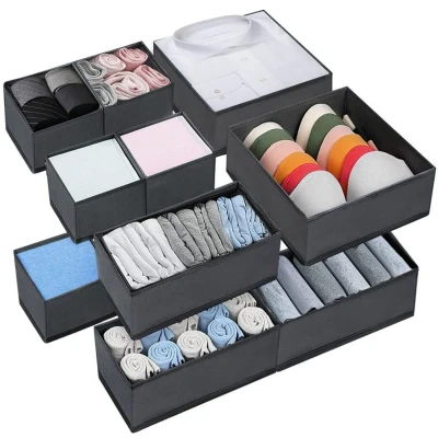 Afbeelding van MOOING opbergdoos, 10 stuks, organizer, lade, voor kleding, vliesstof, open kastorganizer, opvouwbaar, van ademende stof (grijs)