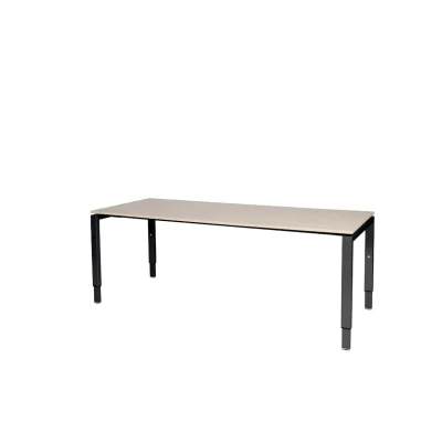 Afbeelding van Domino bureau, hoogte instelbaar (62 85cm) met 200x80cm &#039;zwevend&#039; robson eiken 25mm blad en zwart (RAL9005) N poot frame