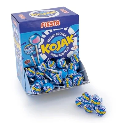 Image de FIESTA Kojak Lot de 100 Pintallingues caramel avec bâton saveur mûre garnie chewing gum