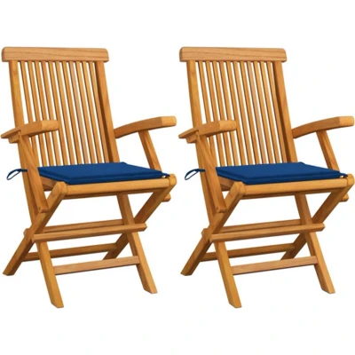 Afbeelding van vidaXL Tuinstoelen 2 st met koningsblauwe kussens massief teakhout