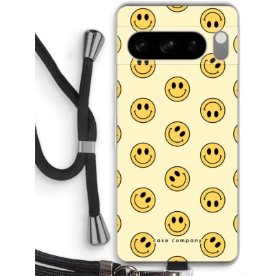 Afbeelding van Case Company® hoesje met Koord geschikt voor Google Pixel 8 Pro Smiley N2 Telefoonhoesje Zwart Bescherming aan alle Kanten en Over de Schermrand