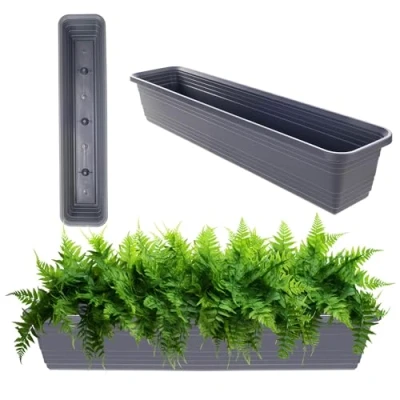 Afbeelding van KADAX Balkonplantenbak van weerbestendig kunststof, balustrade voor het kweken bloemen, kruiden en planten (antraciet, 80 cm)