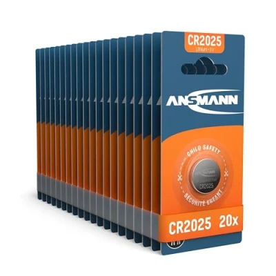 Afbeelding van ANSMANN 20 stuks CR2025 lithiumknoopcellen, 3 V, ideaal voor autosleutels, tan apparaten, rekenmachine, kinderspeelgoed, afstandsbediening, horloges enz.