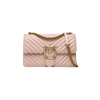 Afbeelding van PINKO Schoudertas Love One Classic DC Sheep Nappa Chevron Cipria Antique Gold Zalmroze