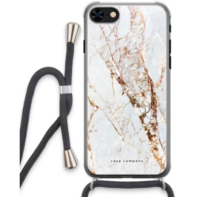 Afbeelding van Case Company® hoesje met Koord geschikt voor iPhone 8 Goud marmer Telefoonhoesje Zwart Extra Bescherming aan alle Kanten en Over de Schermrand
