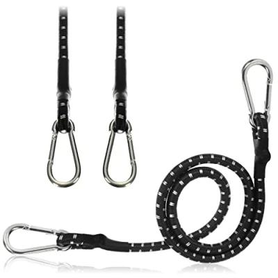 Afbeelding van COM FOUR® 3 x elastische riemen, bagageriemen met witte strepen, spantouw karabijnhaak, riemen voor fietsen, auto&#039;s, bagage (80 cm, stuks, zwart)