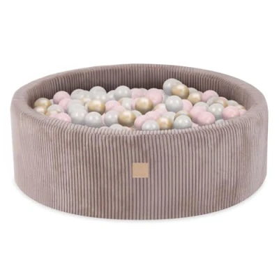 Afbeelding van MISIOO Ballenbad, 90 x 30 cm, baby vanaf 1 jaar, voor babykamer, babyspeelgoed, machinewasbaar, rond, corduroy, beige: parel/lichtroze, goud