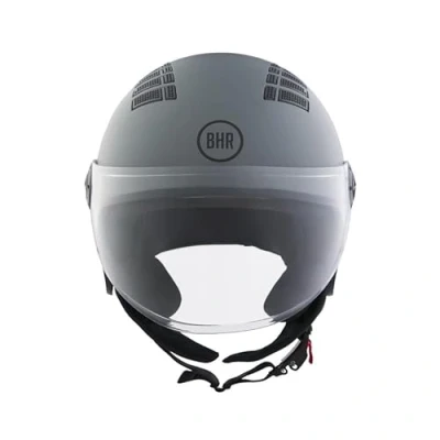 Afbeelding van BHR 834 Flow Half Jet Motorhelm, ECE 22.06 goedgekeurd, met 16 ventilatiegaten, Vespa helm krasbestendig vizier en micrometrische sluiting, mat grijs, L