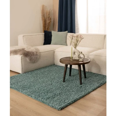 Afbeelding van Vierkant Hoogpolig Tapijt/Vloerkleed Shaggy Trend Effen Lichtblauw 160x160 Cm