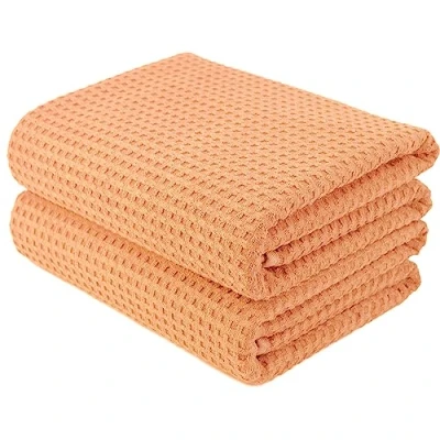 Afbeelding van POLYTE Set van 2 extra grote badhanddoeken microvezel, sneldrogend, pluisvrij, 76 x 152 cm (oranje, wafelweefsel)