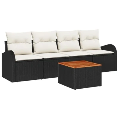 Afbeelding van vidaXL 5 delige tuin sofa set met kussens zwart poly rattan acacia