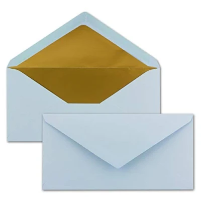 Afbeelding van FarbenFroh door Gustav Neuser Enveloppen, 50 stuks, lang, lichtblauw met goudkleurige metalen binnenvoering, 110 x 220 mm, natte plakrand