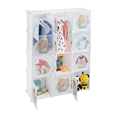 Afbeelding van Relaxdays Kinderkamerkast, modulair, 2 kledingstangen, doe het zelf, dierenrek, HLP 145 x 110 37 cm, wit
