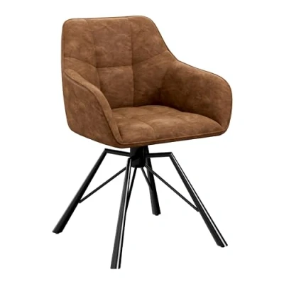 Afbeelding van WOLTU 360 draaibare stoel, eetkamerstoel, keukenstoel, ergonomische vintage kunstleer, gevoerde zitting, metalen poten, lichtbruin, BH366hbr 1