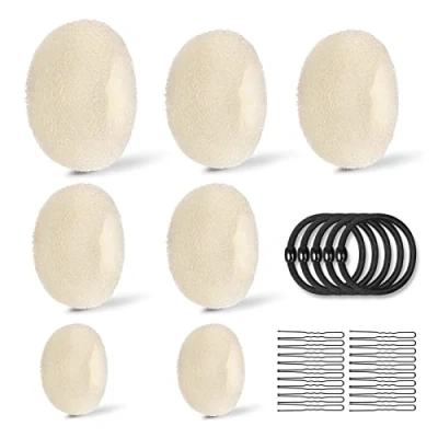 Afbeelding van 7 stuks kappersaccessoires met 4 elastische haarbanden en 10 haarspelden, set in ringvorm, voor haar, groot, middelgroot klein (goud)