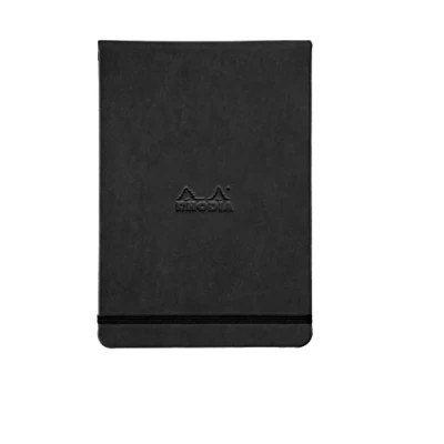 Afbeelding van RHODIA 118349C hardcase webnotepad zwart A5 gelinieerd 192 pagina&#039;s afneembaar helder ivoorkleurig papier 90 g/m? bladwijzer, elastische sluiting envelop van kunstleer Rhodiarama