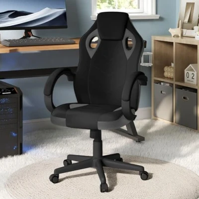 Afbeelding van WOLTU BS142gr Gamingstoel, ademend, draaibaar, ergonomisch, belastbaar tot 150 kg, met kussen, armleuningen, in hoogte verstelbaar, gevoerd, mesh stof, grijs