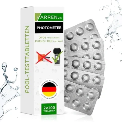 Afbeelding van harren24 200 x fotometer testtabletten voor vrij chloor, fenolrood + DPD1, zwembadtesttabletten, watertester, wateranalyse