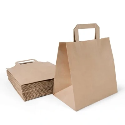 Afbeelding van Inoverse Lot de 50 sacs en papier avec anse, 32 + 22 x 25 cm, cadeaux, kraft, marron, grands à provisions