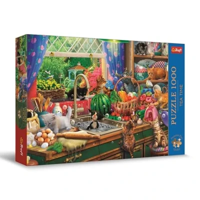 Image de Trefl Premium Plus Quality Puzzle Tea Time : Chatons fripons 1000 pièces, Série d&#039;Images Nostalgiques Peintes, Pièces Parfaitement Assorties, pour Adultes et Enfants à partir de 12 ans