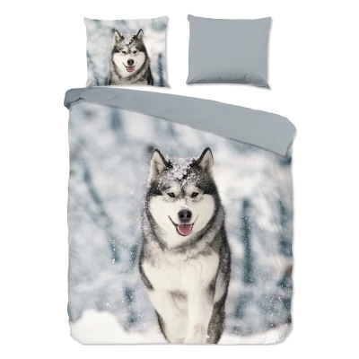 Afbeelding van Good Morning Dekbedovertrek &quot;husky hond&quot; Grijs (200x200/220 cm) Katoen Flanel