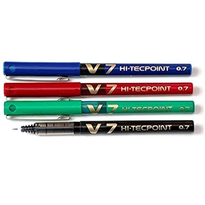 Afbeelding van PILOT V7 Hi Techpoint balpen, set van 4 (1 zwart, 1 blauw, rood, groen)