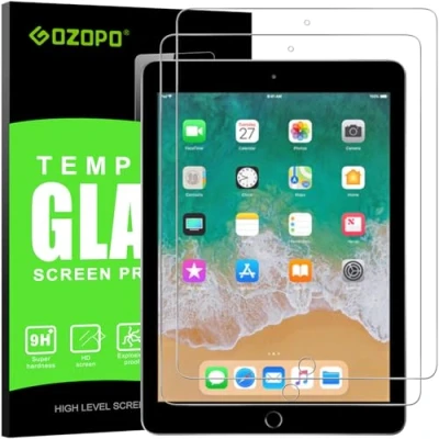 Afbeelding van GOZOPO Displaybeschermfolie voor iPad 9,7 inch, 6e/5e generatie, gehard glas, krasbestendig, 2,5D rand, compatibel met Air/Air 2/iPad Pro, 9.7, 2 stuks