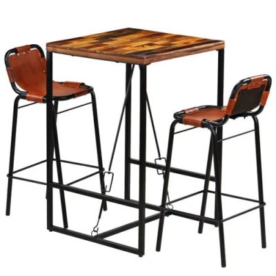 Afbeelding van vidaXL 3 delige Barset massief gerecycled hout en echt geitenleer
