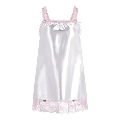Afbeelding van Satini Lingerie Satijn Miele Babydoll Ruches Kant Volledige Slip Nachtkleding, Wit.