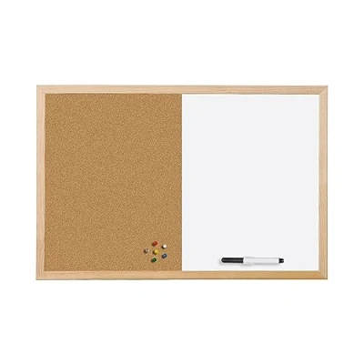Afbeelding van Bi Office Budget Gemengd bord, bord van kurk en wit, magnetisch, droog afwasbaar, houten frame, 60 x 40 cm