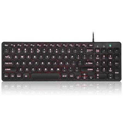 Afbeelding van Perixx PERIBOARD 333B Bedraad USB toetsenbord met achtergrondverlichting x type schaartoetsen Compact 14,25 4,57 inch grote letters bedrukt wit verlicht VS Engels