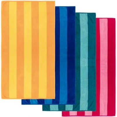 Afbeelding van MOMOMUS Cabana Set van 4 gestreepte strandhanddoeken Fluwelen gevoel Groot en ultra absorberend 86 x 155 cm