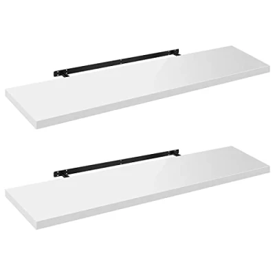 Afbeelding van WOLTU Wandplanken, wandplank, 2 stuks, zwevend rek, boekenrek, cd, dvd, houten plaat, 120 x 22,9 3,8 cm, wit, RG9484ws