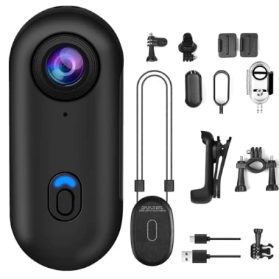 Afbeelding van OBEST actiecamera, 360 graden, 1080p, waterdicht, 30 m, wifi, groothoek, 120 handsfree, POV, vlog, bodycam, mini camera, helm voor fiets, motorfiets