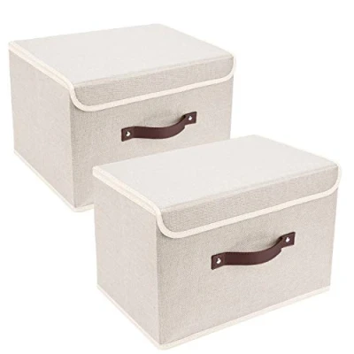 Afbeelding van Opvouwbare Opbergdoos Met Deksel Stof Wasbare 38x25x25cm 2st Beige