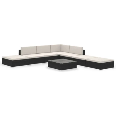 Afbeelding van 8 delige Loungeset met kussens poly rattan zwart