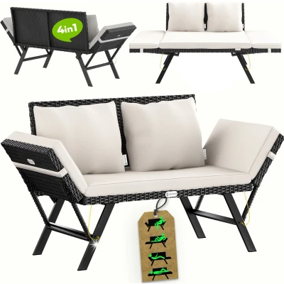 Afbeelding van Casaria Polyrattan Tuinbank Verstelbaar Incl. Kussens Zwart