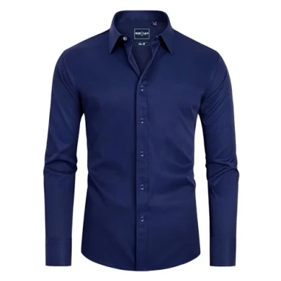 Afbeelding van DEMEANOR Overhemd met lange mouwen voor heren, slim fit, strijkvrij, vrijetijdshemd, Navy Blauw