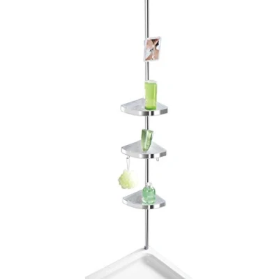 Afbeelding van WENKO Premium telescopisch hoekrek, glanzend, 3 planken, met spiegel, aluminium, 27,5 x 70 260 20 cm, glanzend