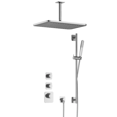 Afbeelding van Hotbath Gal Regendoucheset IBS40 Chroom Staaf Handdouche 40cm Hoofddouche 15cm Plafondbuis met glijstang