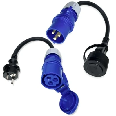 Afbeelding van IntuiFlex 2 x CEE Schuko adapter, kabel 3 2,5 mm, H07RN F 3G2,5, 30 cm, campingvoeding, stekker naar + stekker, 230 V, 16 A, polig IP44