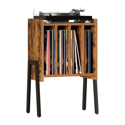 Image de Système de rangement LP étagère à vinyles support vinyle MDF brun vintage