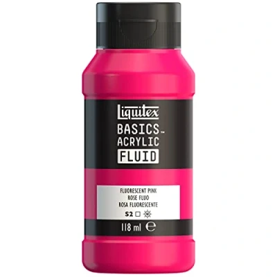 Afbeelding van Liquitex Basics Fluid Acrylverf met vloeibare consistentie, sneldrogend, lichtecht, waterdicht, op waterbasis, 118 ml fles, fluorescerend roze
