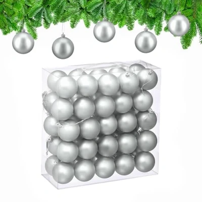 Afbeelding van Relaxdays Boule de Noël, lot Pratique 50, Mate, Plastique Robuste, pour Le Sapin, diamètre : 6 cm, argentée