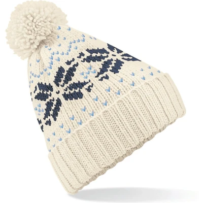 Afbeelding van Beechfield Muts Snowstar jacquard B456 Off White / Navy Sky Blue
