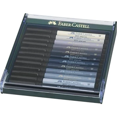 Afbeelding van Faber Castell tekenstift Pitt Artist Pen Brush 12 stuks grijstinten FC 267423