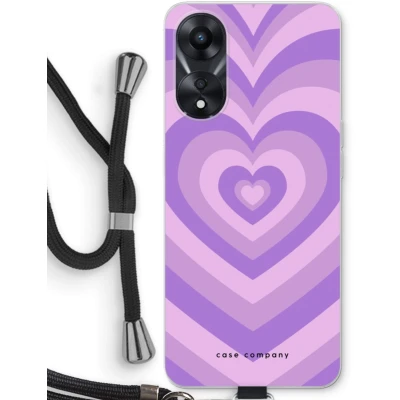 Afbeelding van Case Company® hoesje met Koord geschikt voor Oppo A78 5G Hart Paars Telefoonhoesje Zwart Bescherming aan alle Kanten en Over de Schermrand