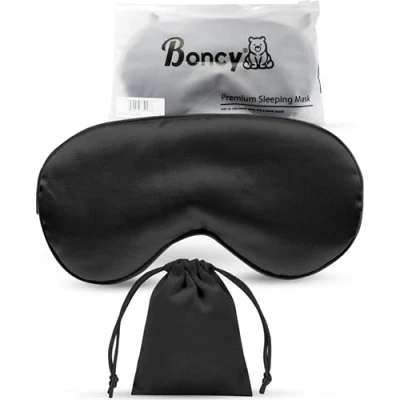 Afbeelding van Boncy Verstelbaar Zijde Slaapmasker met Opbergzakje Zwart Oogmasker Slaapmaskers Vrouwen en Mannen