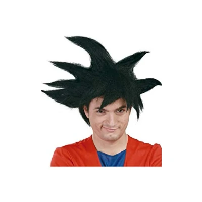 Afbeelding van FIESTAS GUIRCA Zwarte krijgerpruik (eenheidsmaat) Volwassenen Uniseks Pruik voor anime en cosplay Ideaal Halloween, carnaval kostuumfeesten Zwart